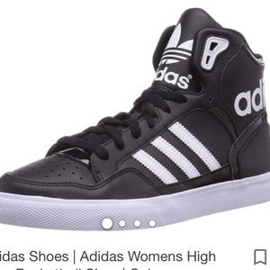 EUC Adidas black and white high top sneakers